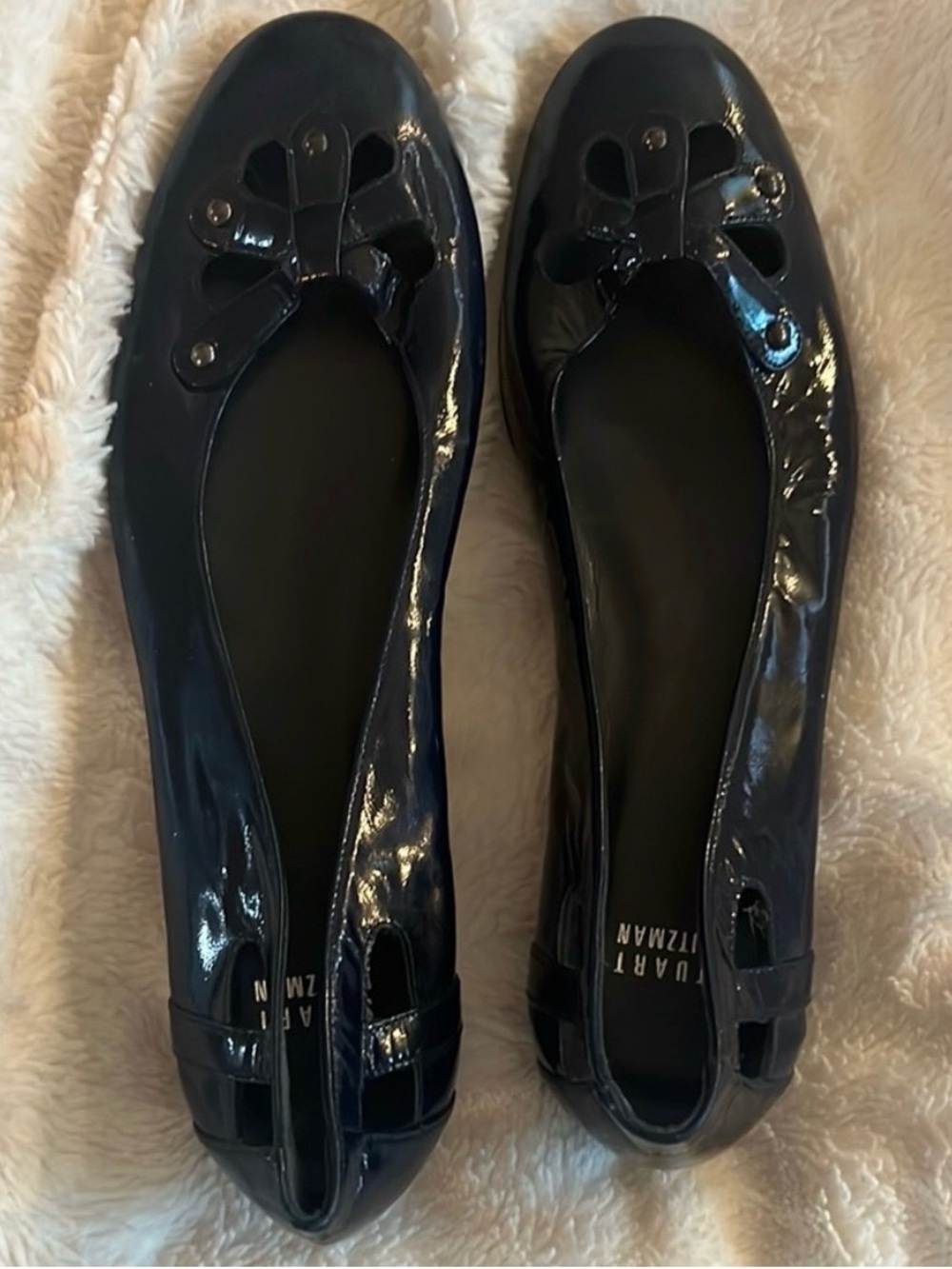 Stuart Weitzman Patent Leather Navy Blue Ballet Flats - Picture 2 of 7